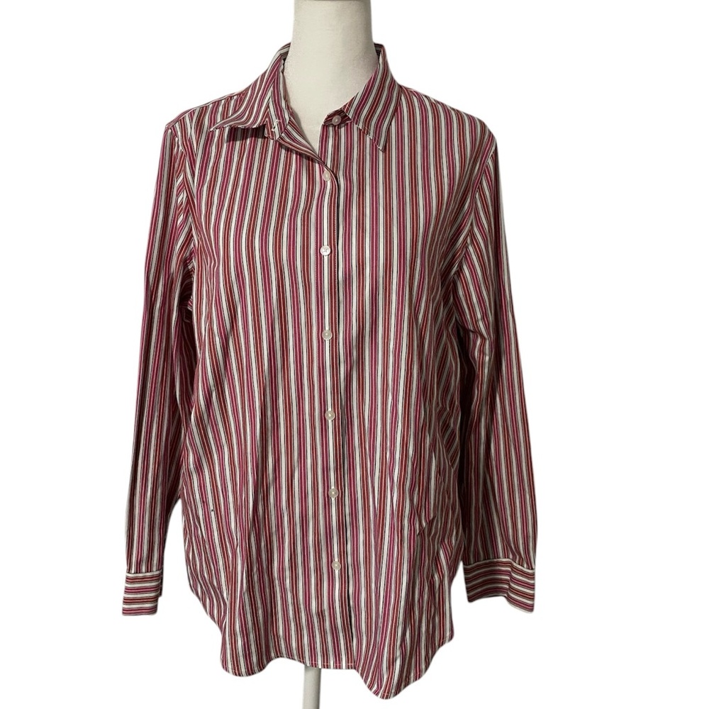 Jones New York Easy-Care Non-Iron Striped Button Up Cotton Dress Shirt